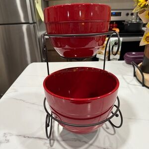 Celebrating Home Stoneware Set of 2 Mixing Bowls with Metal Stand